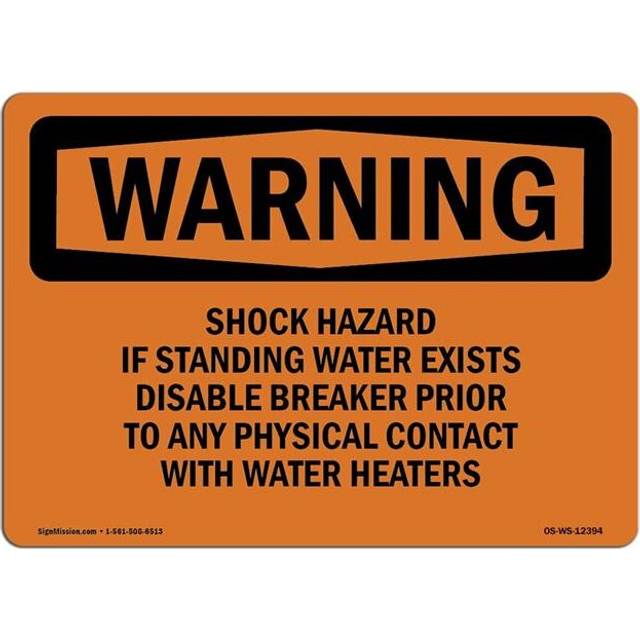 SignMission OS-WS-D-35-L-12394 OSHA Warning Sign - Shock Hazard If Standing Water Exists Disable