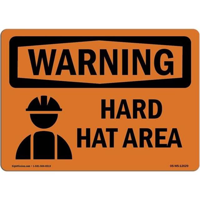 SignMission OS-WS-D-35-L-12629 OSHA Warning Sign - Hard Hat Area