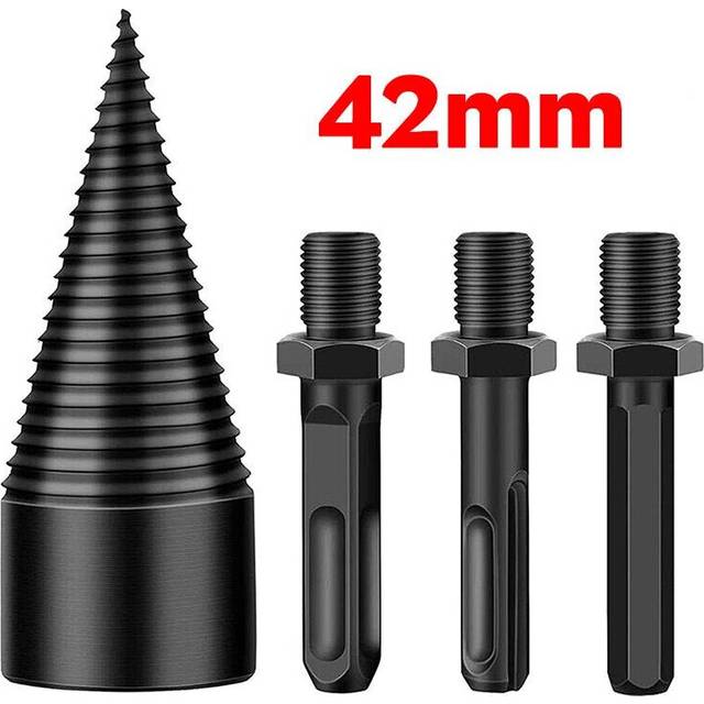 (42mm) 4Pcs 32/42mm Round/Square/Hexagonal Shank Firewood Drill Bit Splitter Wood Split Cone For Tree Cutting