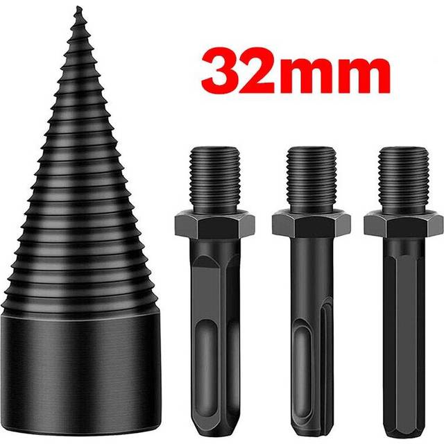 (32mm) 4Pcs 32/42mm Round/Square/Hexagonal Shank Firewood Drill Bit Splitter Wood Split Cone For Tree Cutting