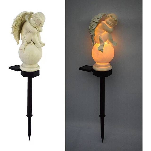 (C) Solar Power Resin Angel Statues Lamp Art Garden Ornament LED Stake Light Decors