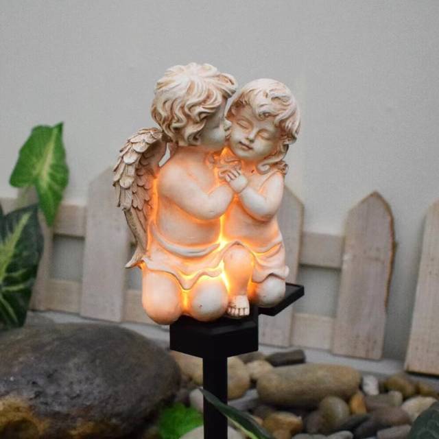 (B) Solar Power Resin Angel Statues Lamp Art Garden Ornament LED Stake Light Decors