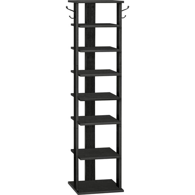HOOBRO Vertical Shoe Rack  8 Tier Wooden Shoe Storage Organizer with Hooks  Narrow Shoe Tower for 8 Pairs  Space Saving  for Entryway  Livin