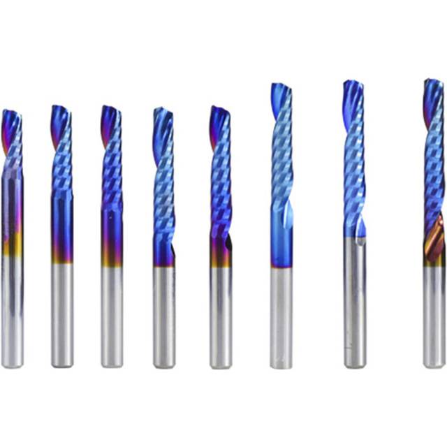 (4*12*45mm) 4mm Shank 1 Flute Spiral End Mill Carbide End Mill Blue Nano Coating CNC Router Bit Single Flute End Mill Milling Cutter