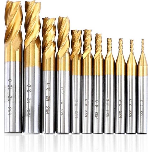 (9mm) 1.5-10mm Titanium Coated HSS 4 Flute End Mill Cutter CNC Drill Bit Milling Cutter