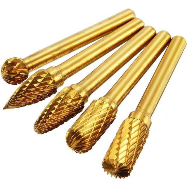 5pcs 6x10mm Tungsten Steel Grinding Head Drill Bit Titanium Coated Rotary Burrs Tool