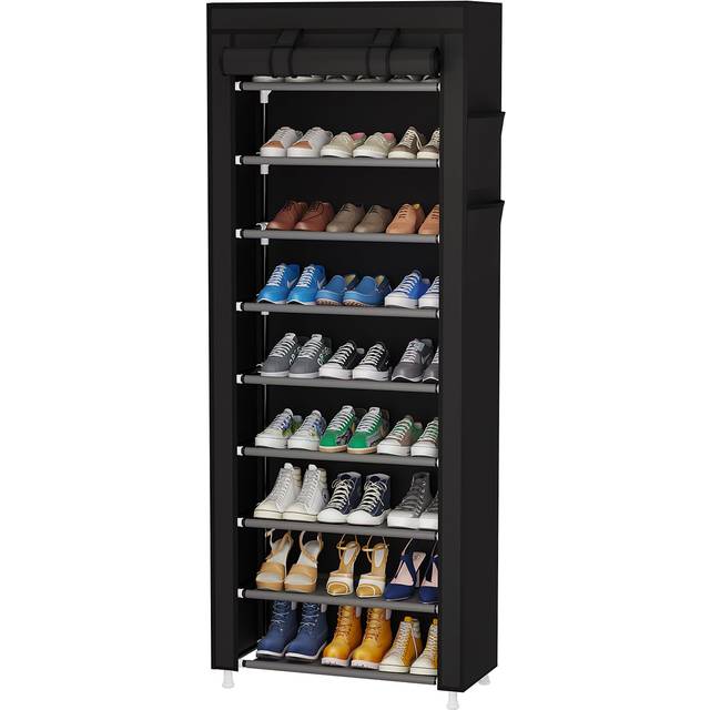 Calmootey 9 Tier Shoe Rack Organizer Portable Shoe Shelf with Nonwoven Fabric Cover for Closet Hallway Bedroom Entryway Black