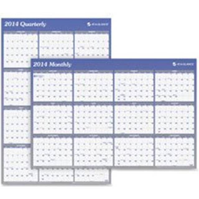 Erasable Wall Calendar, with Marker,Jan-Dec,2-Sided,36 in. x 24 in.,Blue