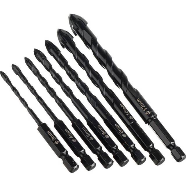 7Pcs 4 Flutes Masonry Drill Bits Tungsten Carbide Tip Ceramic Concrete Bit Set For Glass Tile Brick Plastic and Wood Wall Mirror