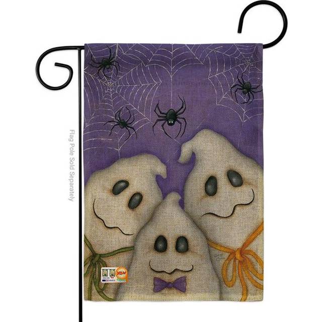 Breeze Decor BD-HO-G-112055-IP-DB-D-US12-SB 13 x 18.5 in. Three Ghosts Burlap Fall Halloween Impressions Decorative Vertical Double Sided Garden Flag