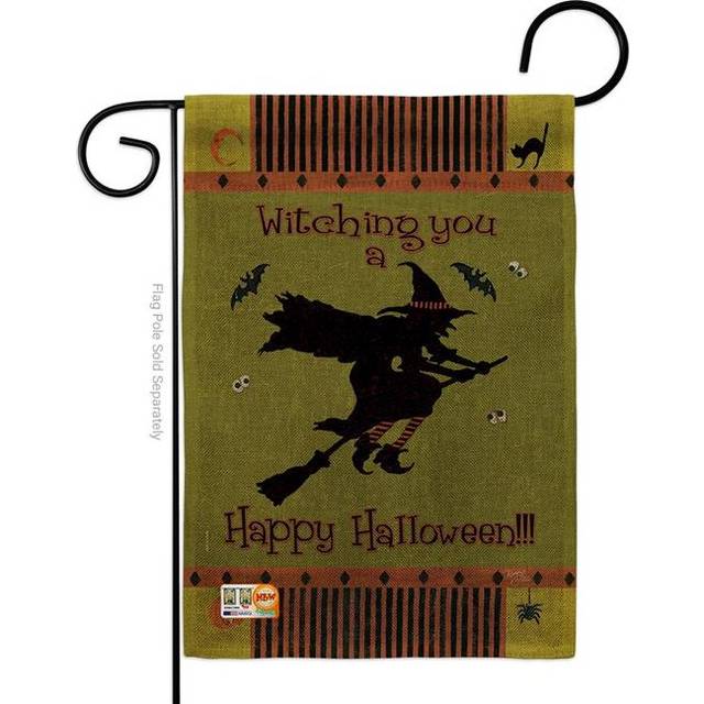 Breeze Decor BD-HO-G-112053-IP-DB-D-US12-SB 13 x 18.5 in. Witching You Burlap Fall Halloween Impressions Decorative Vertical Double Sided Garden Flag