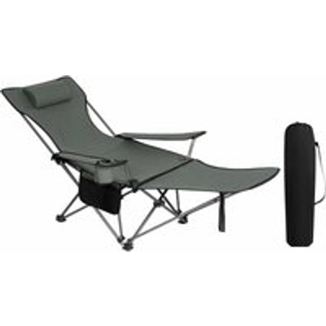 WOLTU Campingstol, hopfällbar fiskestol, ultralätt stol, solstol med ryggstöd fotstöd, mugghållare, förvaringsväska, solstol, lastbar 150 kg, vikstol av Oxfordtyg, grå, CPS8148gr