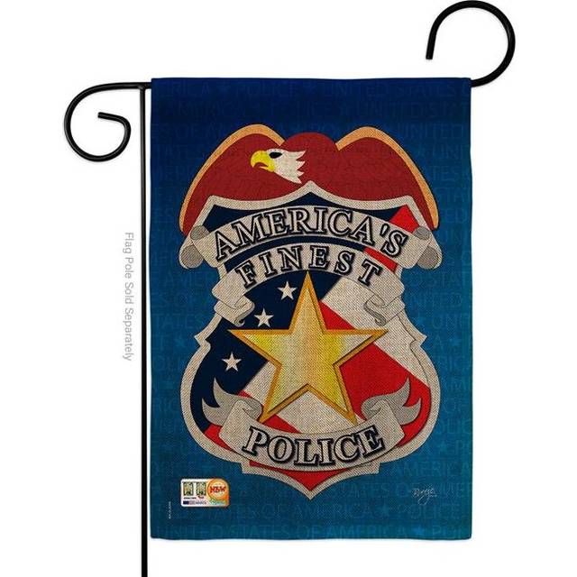Breeze Decor BD-MI-G-108030-IP-DB-D-US05-BD 13 x 18.5 in. Police Burlap Americana Military Impressions Decorative Vertical Double Sided Garden Flag