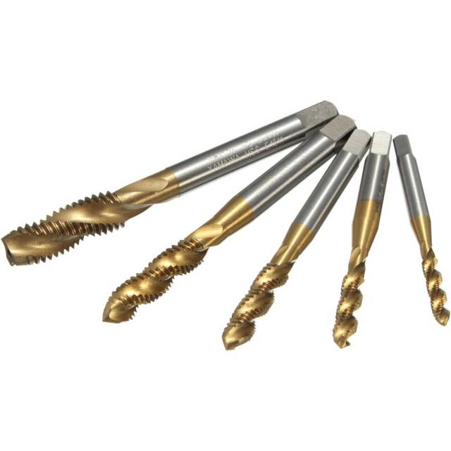 5pcs M3 M4 M5 M6 M8 Screw Taps Set Titanium Coated HSS6542 Spiral Fluted Tap Drill