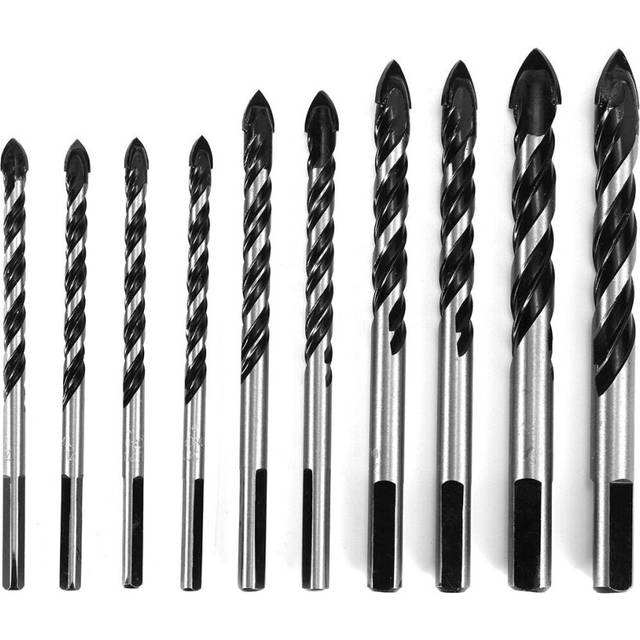 10Pcs Tungsten Carbide Drill Bit Set Twist for Porcelain Ceramic Tile Concrete Brick Glass Plastic Masonry and Woodworking