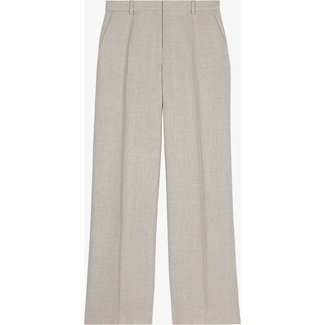 The Kooples Womens Beige Oversized High-rise Linen Trousers 10 - BEIGE