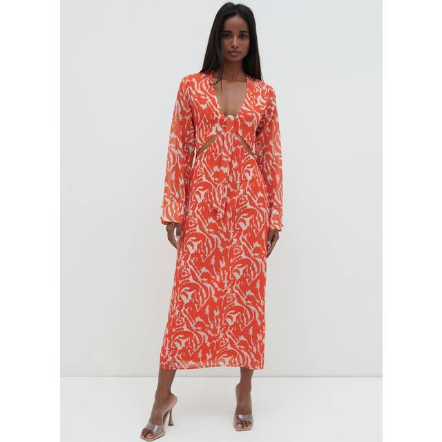 Rosslyn Tied Long Sleeve Midaxi Dress - Orange Zebra, 10