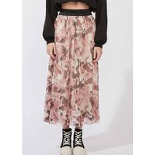 Hailys Elastic Waistband Maxi Skirt - Pink Print