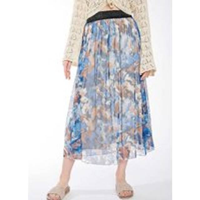 Hailys Elastic Waistband Maxi Skirt - Pale Blue Print