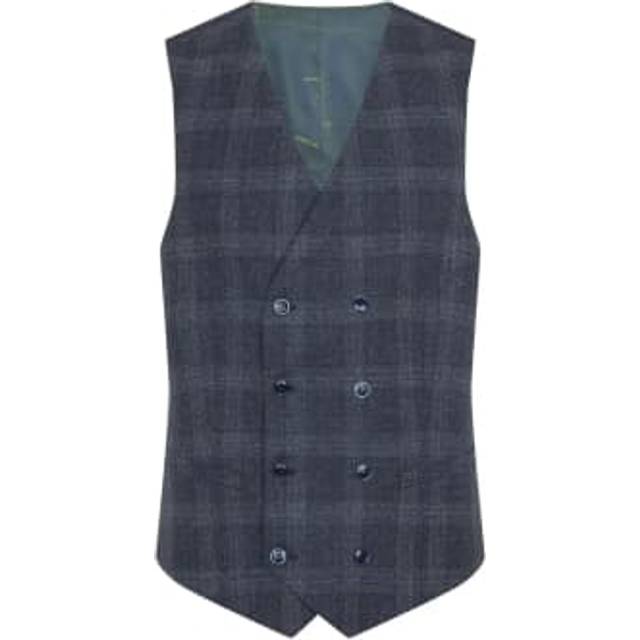 Remus Uomo - Larenzo Double Breasted Check Suit Waistcoat Dark Grey / Blue 42
