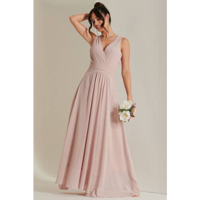 Pleated Bodice Chiffon Maxi Dress - Dusty Pink - 20