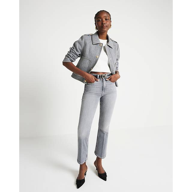 River Island Womens Grey High Waisted Cropped Flare Jeans - 18S