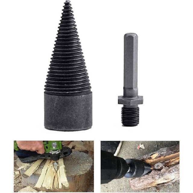 (SDS Plus Shank(Round), 32mm) 1Pc 32/42mm HSS Round/Square/Hexagonal Shank Firewood Drill Bit Splitter Wood Split Cone For Tree Cutting