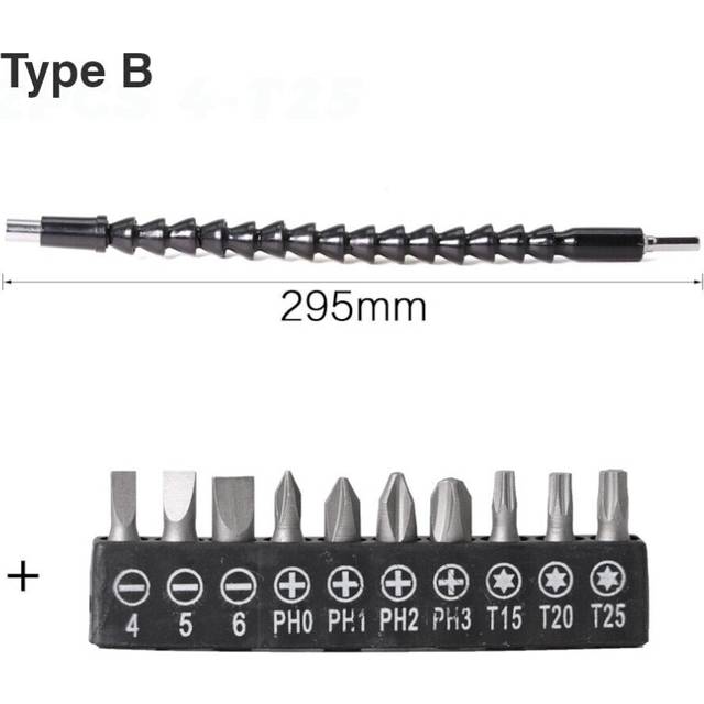 (B:ÂUniversal Hose+4-T25 Screwdriver Bit) 295mm Flexible Shaft Tool Electronics Drill Screwdriver Bit Holder Connect Link Multitul Hex Shank Extensio