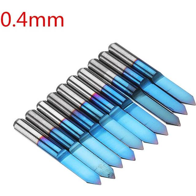 (0.4mm) 10pcs 0.1/0.2/0.3/0.4mm 60 Degree Engraving Bit Flat Bottom PCB Engraving Bit Blue NANO Coated Carbide CNC Router Tool