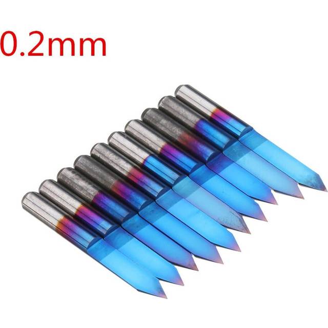 (0.3mm) 10pcs 0.1/0.2/0.3/0.4/0.5mm 45 Degree Flat Bottom PCB Engraving Bit Blue NANO Coated Carbide CNC Router Tool