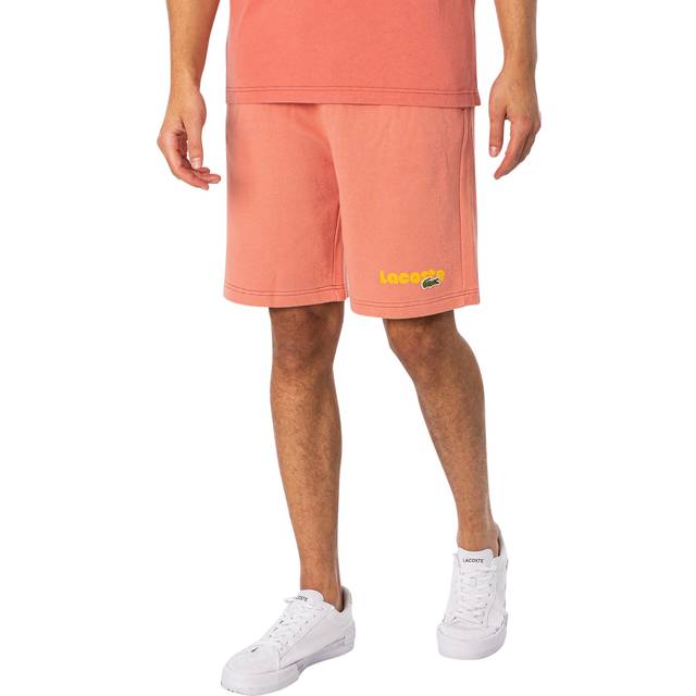 Lacoste Washed Effect Printed Fleece Shorts - Red