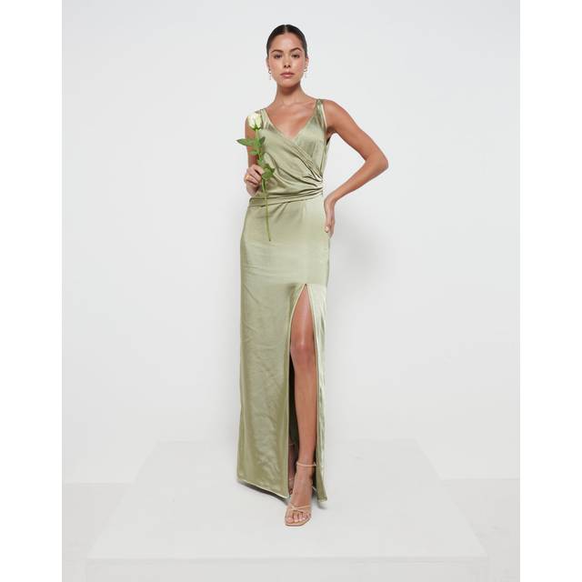 Esmee Wrap Maxi Bridesmaid Dress - Matte Olive, 14