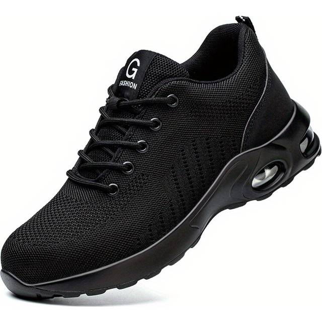 (Black, 5) Men's Steel Toe Puncture Proof Anti-skid Work Safety Shoes, Breathable Industrial Construction Sneakers