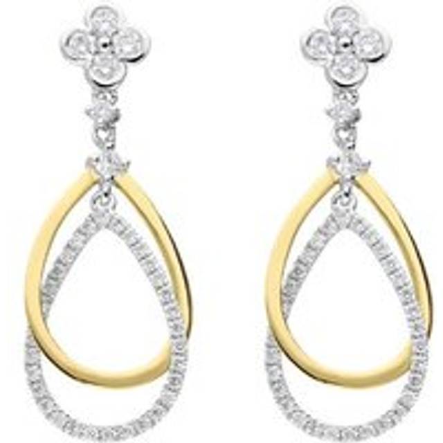 18ct Yellow Gold 0.35ct Diamond Flower Top Pear Drop Earrings