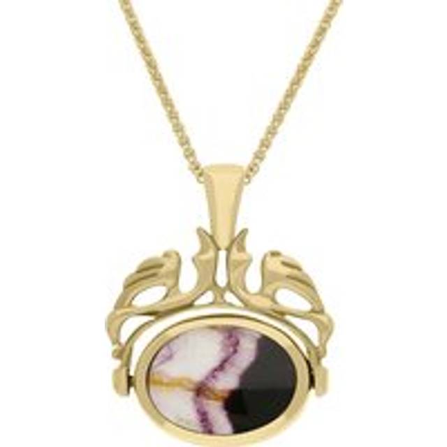 18ct Yellow Gold Blue John Mother Of Pearl Double Sided Oval Swivel Fob Necklace - Yellow Gold