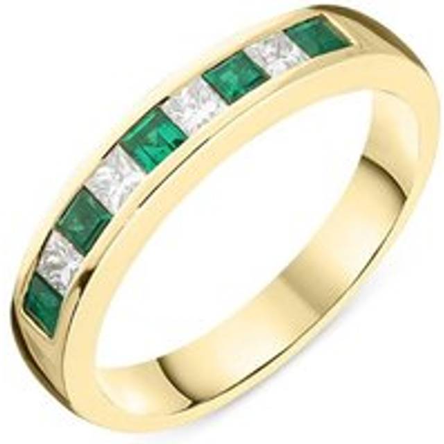 18ct Yellow Gold Emerald Diamond Princess Cut Half Eternity Ring