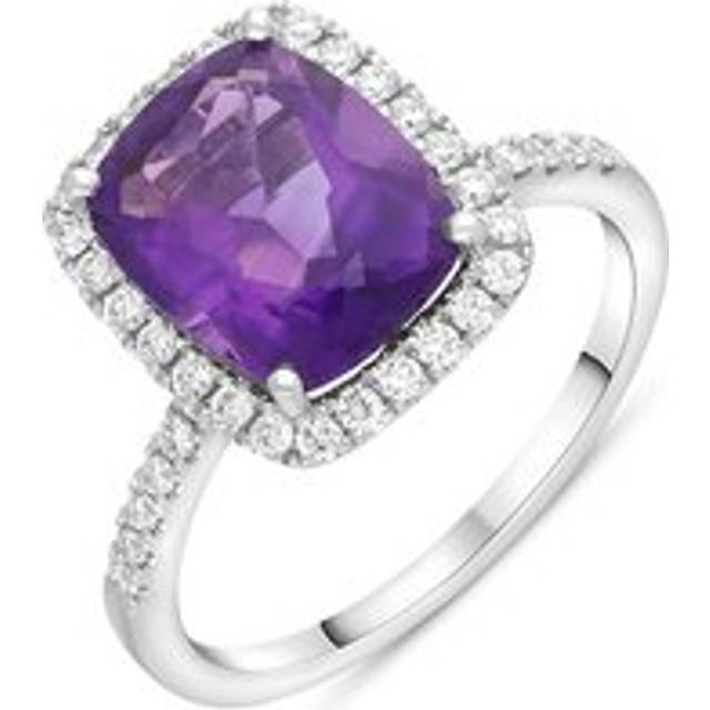 18ct White Gold 2.58ct Amethyst Diamond Shoulder Set Halo Ring