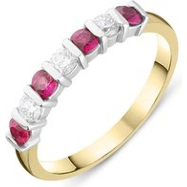 18ct Yellow Gold Ruby Diamond Bar Set Half Eternity Ring