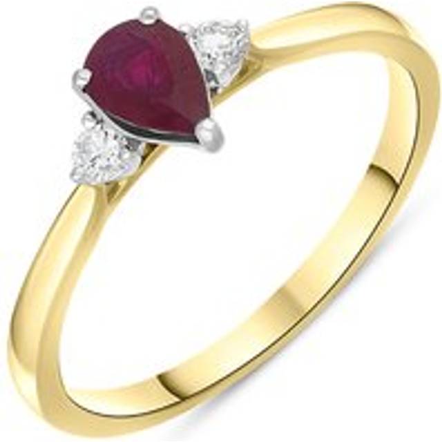 18ct Yellow Gold 0.52ct Ruby Diamond Pear Cut Three Stone Ring - Yellow Gold