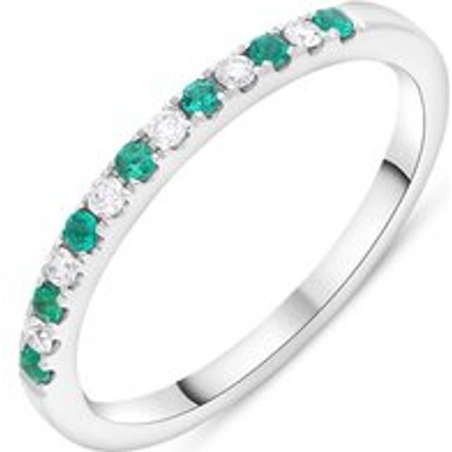 18ct White Gold Emerald Diamond Castle Set Half Eternity Ring