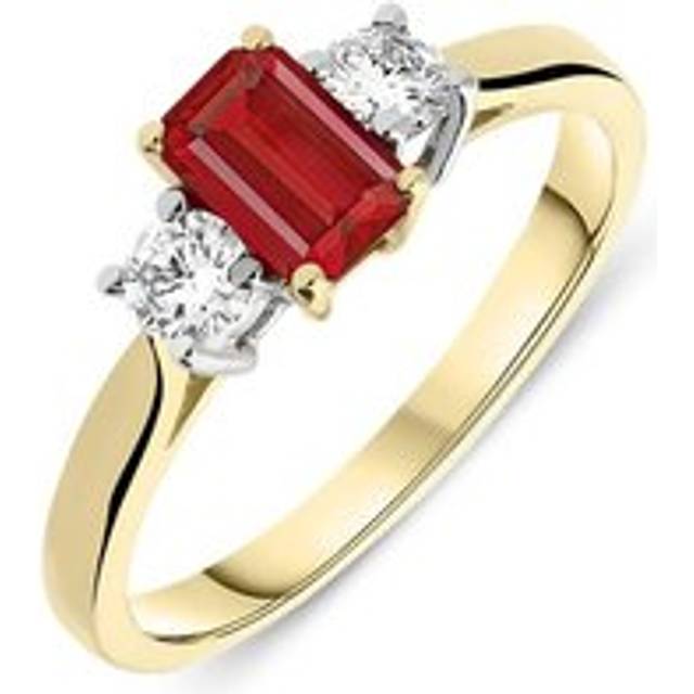 18ct Yellow Gold 0.57ct Ruby Diamond Trilogy Ring - Yellow Gold