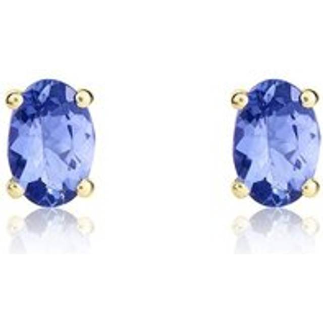 9ct Yellow Gold Tanzanite 6x4mm Oval Claw Set Stud Earrings