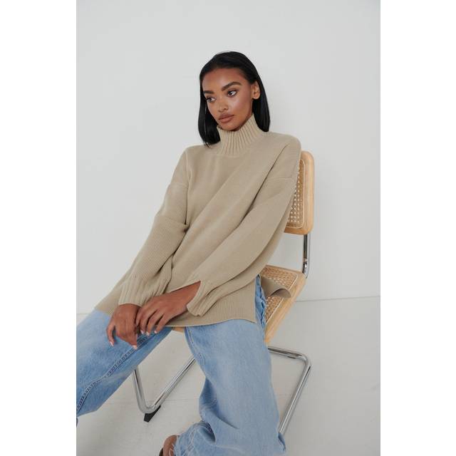 Amory Grown Neck Knit Jumper - Beige, M