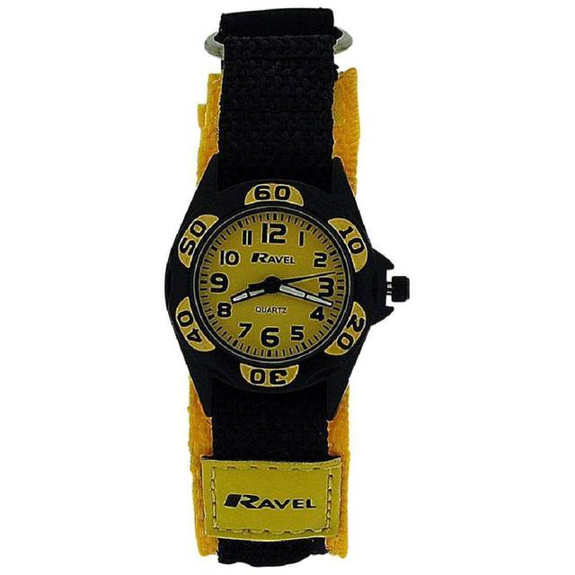 Ravel Boy's Black & Yellow Polka Dots Time Teacher Velcro Strap Watch R1507.25
