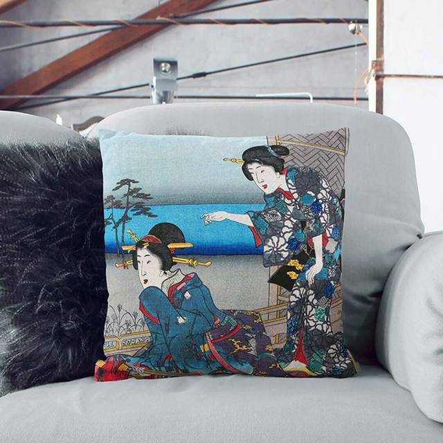 Girls upon the Veranda by Utagawa Kunisada Cushion with Filling - White (40cm H x 40cm W x 15cm D)