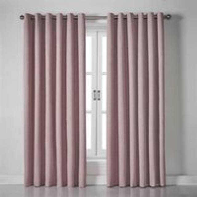 Blackout Linen Look Ready Made Eyelet Curtains Blush - Pink