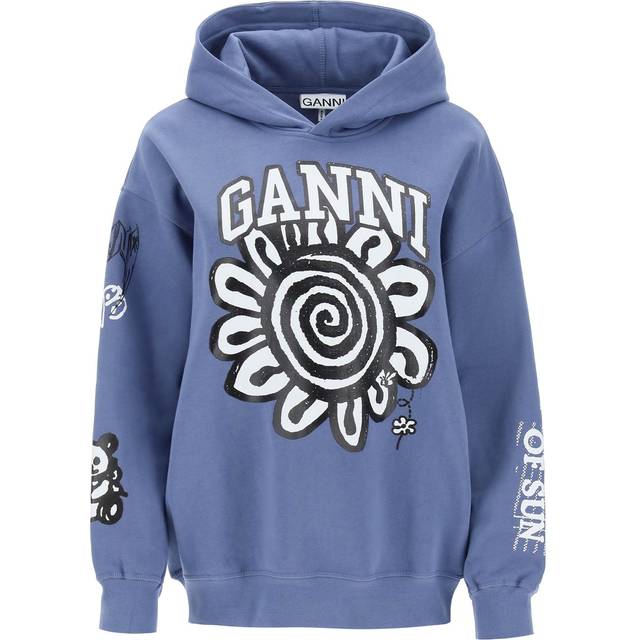 GANNI Blue Isoli Mega Flower Hoodie - 758 Gray Blue - XXS-XS