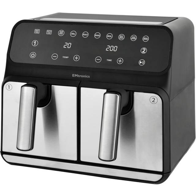 EMtronics 8 Litre Dual Air Fryer - Silver