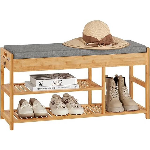 SoBuyÂ® FSR47-N, Hallyway Bamboo Shoe Rack Shoe Bench with Seat Cushion