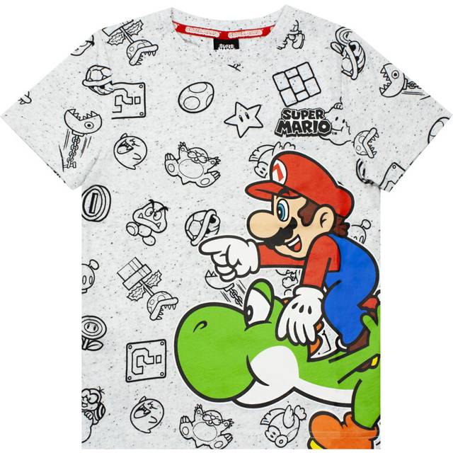 (11-12 Years) Nintendo Super Mario T-Shirt For Boys | Kids Grey Character Yoshi Top | Gamers Short Sleeve Tee For Birthdays